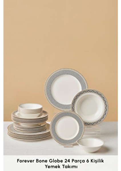 Elegance Bone Globe 24 Parça 6 Kişilik Desenli Porselen Yemek Takımı Krem Renk
