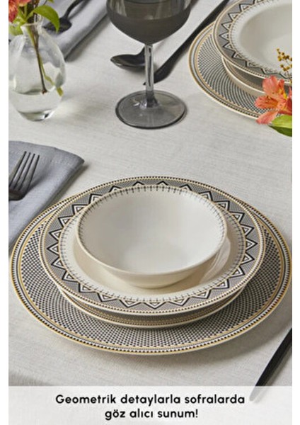 Elegance Bone Globe 24 Parça 6 Kişilik Desenli Porselen Yemek Takımı Krem Renk