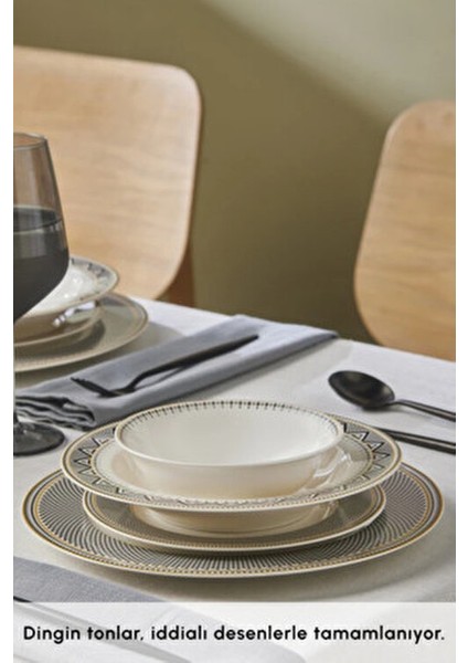 Elegance Bone Globe 24 Parça 6 Kişilik Desenli Porselen Yemek Takımı Krem Renk