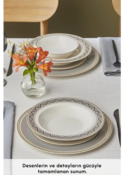 Elegance Bone Globe 24 Parça 6 Kişilik Desenli Porselen Yemek Takımı Krem Renk