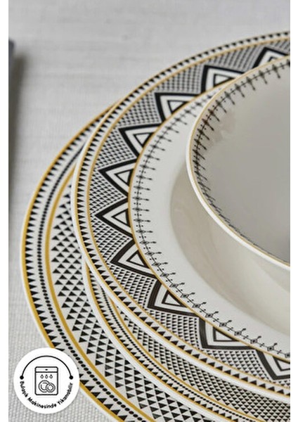 Elegance Bone Globe 24 Parça 6 Kişilik Desenli Porselen Yemek Takımı Krem Renk