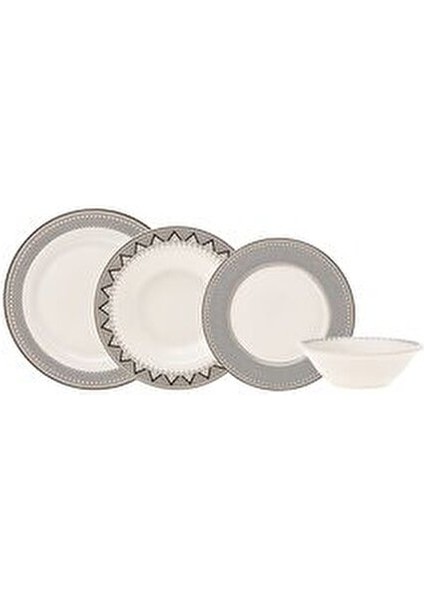 Elegance Bone Globe 24 Parça 6 Kişilik Desenli Porselen Yemek Takımı Krem Renk