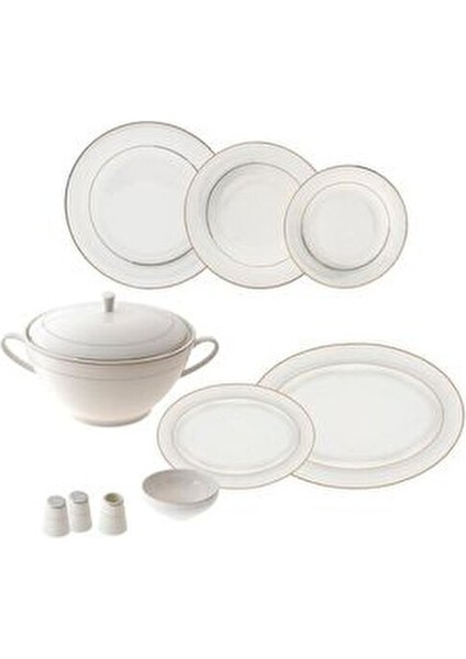 Nora 12 Kişilik 60 Parça Desenli Porselen Yemek Takımı Şık Beyaz Renk