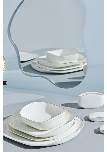 Stream Bone 59 Parça 12 Kişilik Yemek Takımı Porselen Beyaz Modern Tasarım