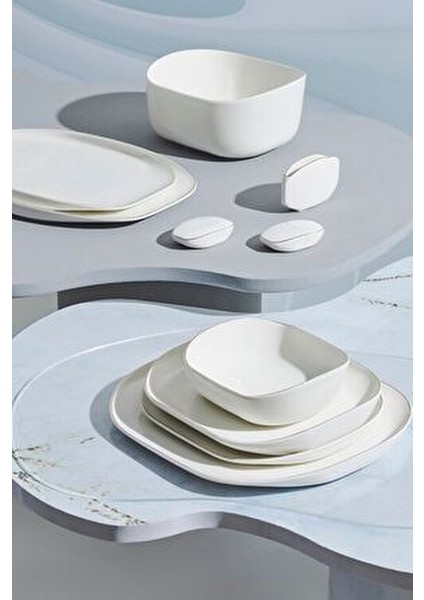 Stream Bone 59 Parça 12 Kişilik Yemek Takımı Porselen Beyaz Modern Tasarım