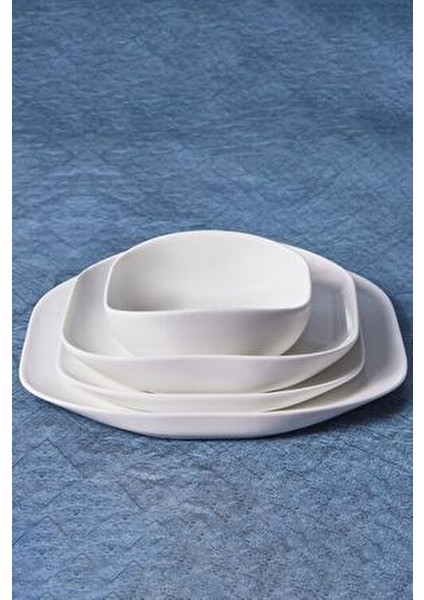 Stream Bone 59 Parça 12 Kişilik Yemek Takımı Porselen Beyaz Modern Tasarım