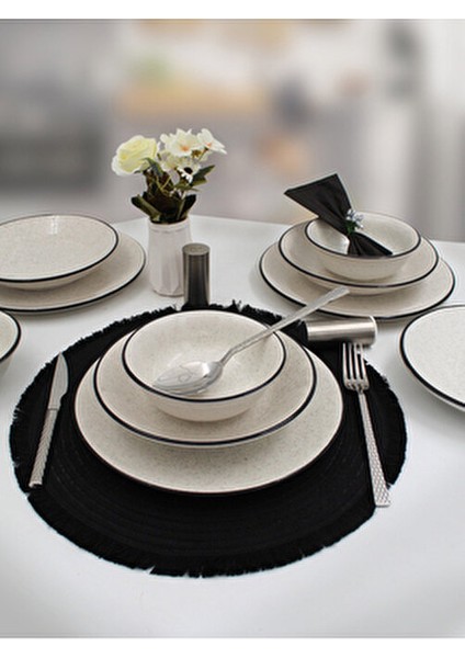 Anka 24 Parça 6 Kişilik Yemek Takımı Seramik Siyah File Desenli Çok Renkli fırsatları