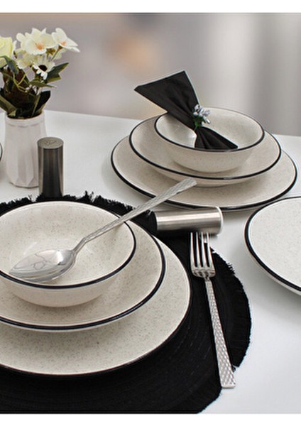 Anka 24 Parça 6 Kişilik Yemek Takımı Seramik Siyah File Desenli Çok Renkli indirimleri