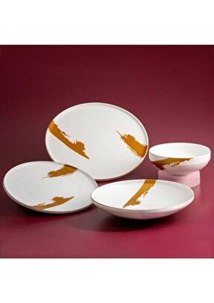 Glow 24 Parça 6 Kişilik Yemek Takımı Porselen Beyaz Desenli Şık Tasarım
