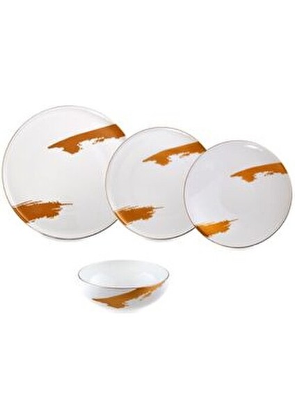 Glow 24 Parça 6 Kişilik Yemek Takımı Porselen Beyaz Desenli Şık Tasarım