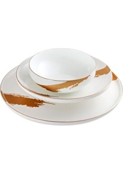 Glow 24 Parça 6 Kişilik Yemek Takımı Porselen Beyaz Desenli Şık Tasarım