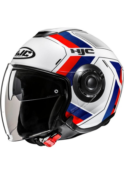 İ40N Velu MC21 Yarım Motosiklet Kaskı Beyaz Mavi Kırmızı