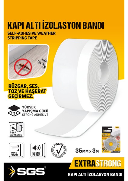 1243 Kapı Altı Rüzgar Önleyici ve Ses Yalıtım Bandı 35MM x 3m Kendinden Yapışkanlı