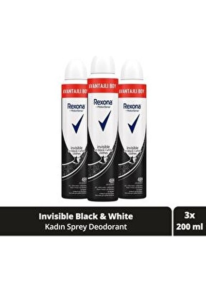 Kadın Deodorant Sprey Invisible Black + White 200 ml 3 Adet Uzun Süreli Koruma modelleri