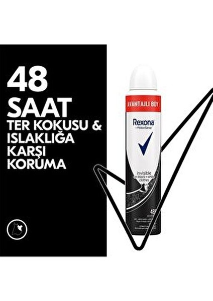 Kadın Deodorant Sprey Invisible Black + White 200 ml 3 Adet Uzun Süreli Koruma fırsatları