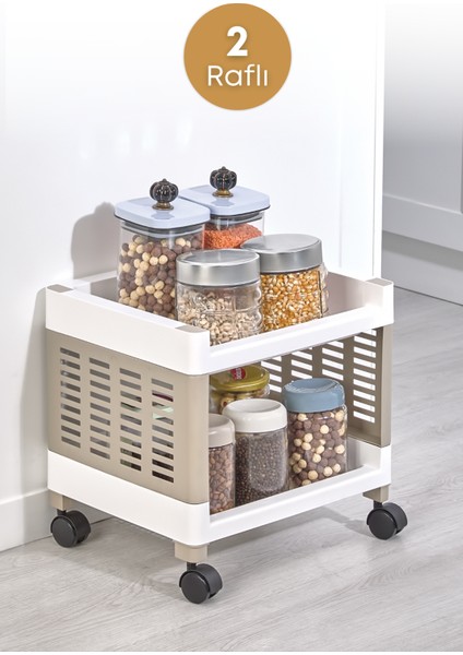 4 Raflı Tekerlekli Plastik Organizer Sepet - Mutfak ve Banyo Düzenleyici - Sebzelik & Erzak Saklama