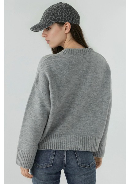 Kadın Kalın Ekstra Yumuşak Yuvarlak Yaka Kazak Grey fiyatları