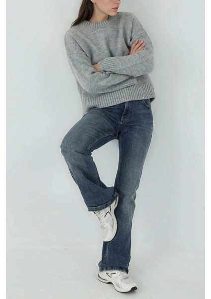 Kadın Kalın Ekstra Yumuşak Yuvarlak Yaka Kazak Grey indirimleri