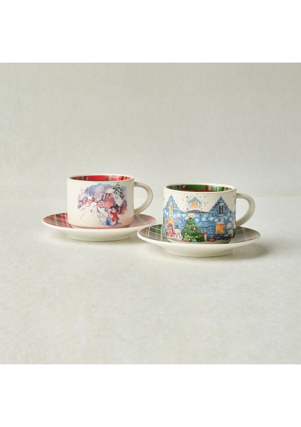 New Year Yılbaşı Ekoseli 2 Kişilik 230 ml Çay Fincanı