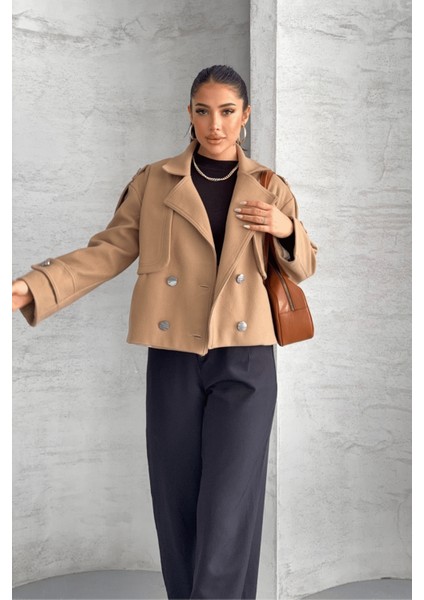 Kaşe Kumaş Bomber Mont - Açık Kahve