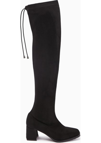 Chaza Siyah Süet Diz Üstü Streç Kadın Çizme
