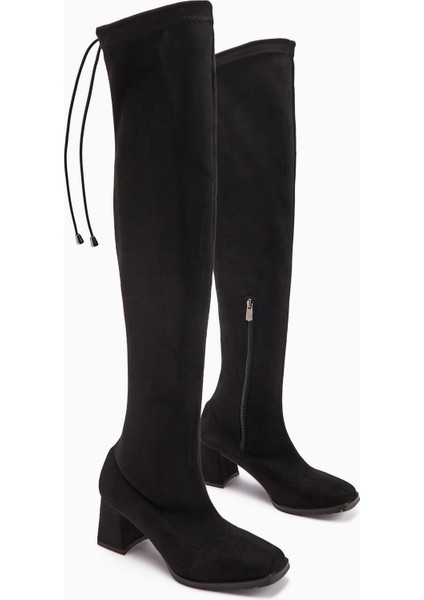 Chaza Siyah Süet Diz Üstü Streç Kadın Çizme fiyatları