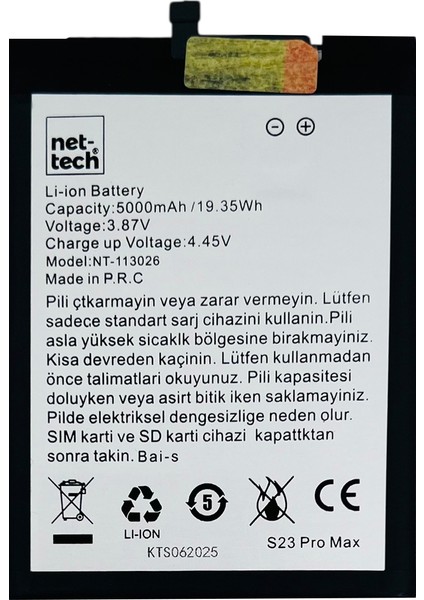 Teknonet Reeder S23 Pro Max Uyumlu Nettech 5000 Mah Batarya