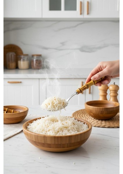 Bambum Mundo 7 Parça Bambu Saplı Çelik Mutfak Gereç Seti Çeyiz Seti Kaşık Kevgir Kepçe modelleri