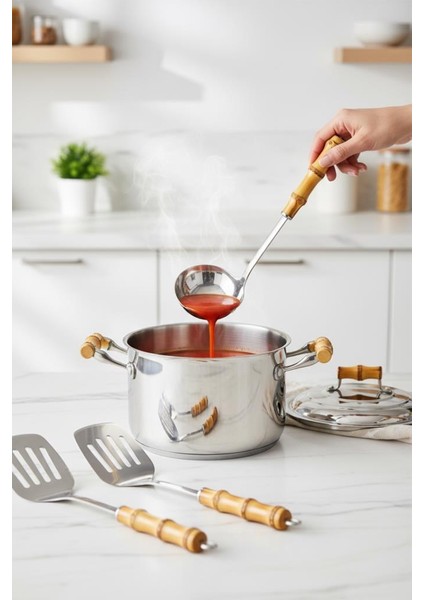 Bambum Mundo 7 Parça Bambu Saplı Çelik Mutfak Gereç Seti Çeyiz Seti Kaşık Kevgir Kepçe indirimleri