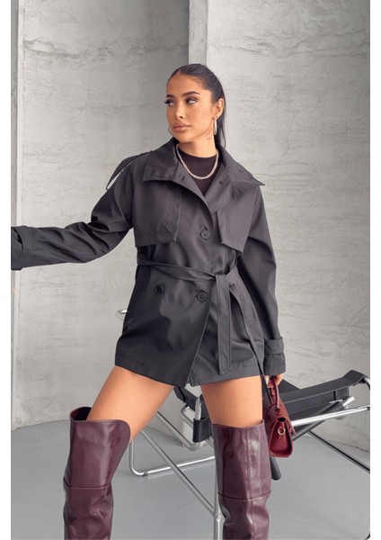 Bondit Kumaş Kısa Trençkot - Antrasit fiyatları