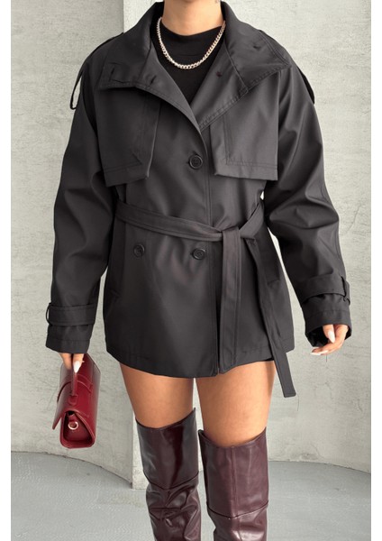 Bondit Kumaş Kısa Trençkot - Antrasit modelleri