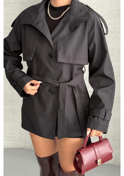 Bondit Kumaş Kısa Trençkot - Antrasit fırsatları