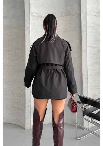 Bondit Kumaş Kısa Trençkot - Antrasit indirimleri