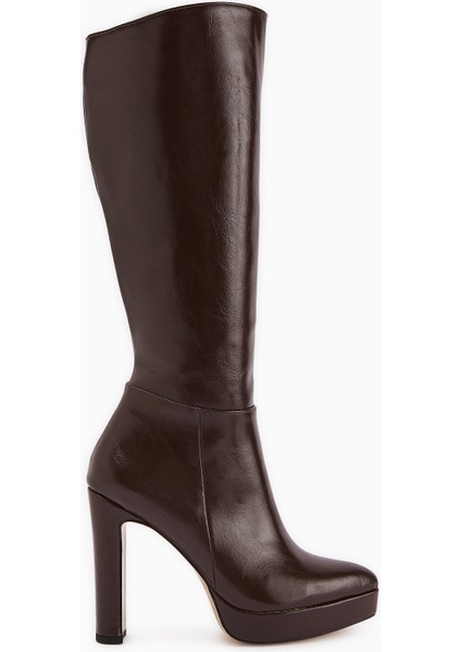 Ariya Kahve Platform Topuklu Fermuarlı Kadın Çizme