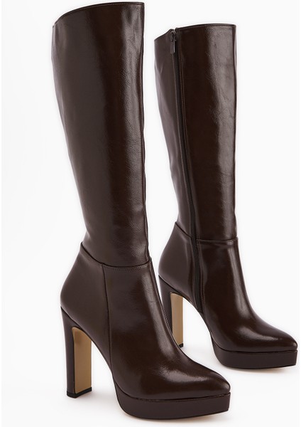 Ariya Kahve Platform Topuklu Fermuarlı Kadın Çizme fiyatları