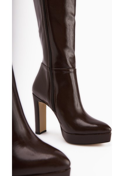 Ariya Kahve Platform Topuklu Fermuarlı Kadın Çizme modelleri