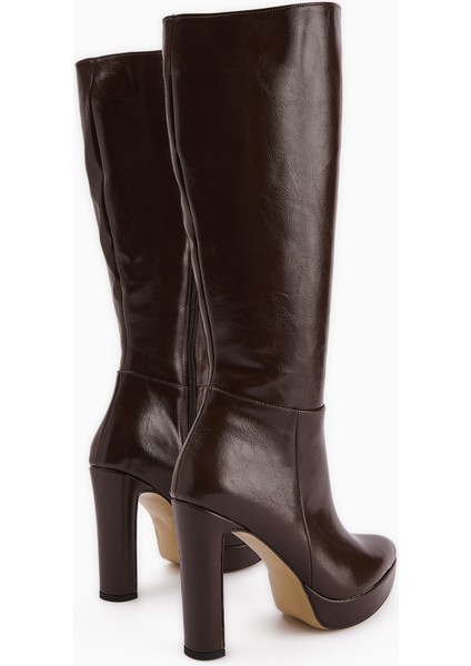 Ariya Kahve Platform Topuklu Fermuarlı Kadın Çizme fırsatları