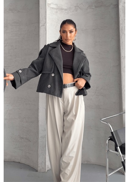 Kaşe Kumaş Bomber Mont - Antrasit