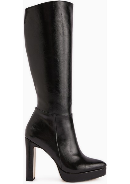 Ariya Siyah Platform Topuklu Fermuarlı Kadın Çizme