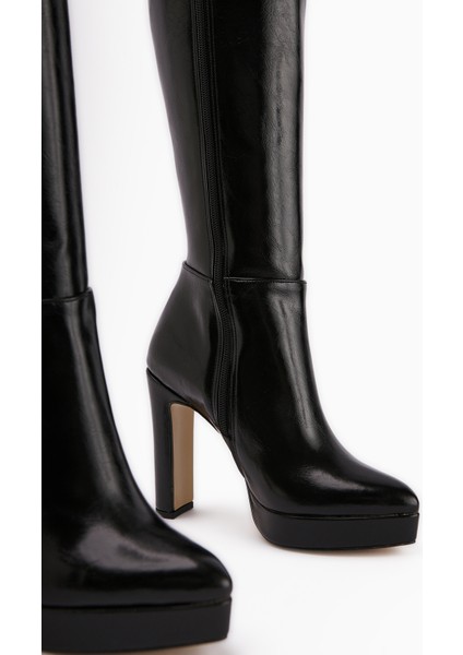 Ariya Siyah Platform Topuklu Fermuarlı Kadın Çizme modelleri