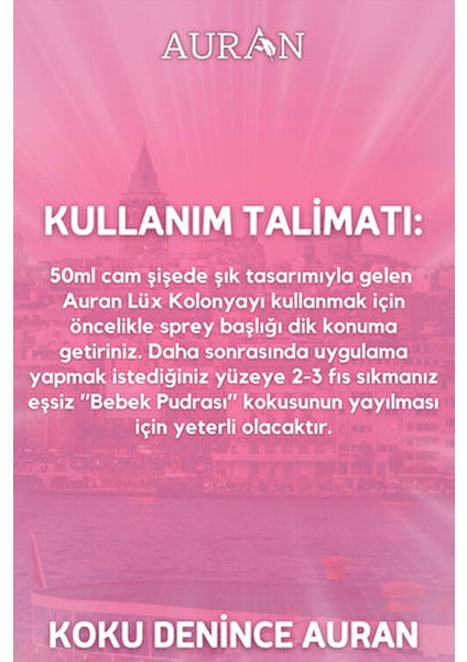 Bebek Kolonyası 50 ml Şık Cam Şişede Antibakteriyel Bebek Pudrası Kokusu