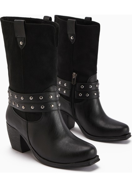 Catrin Siyah Zımba Detaylı Topuklu Kadın Çizme fiyatları