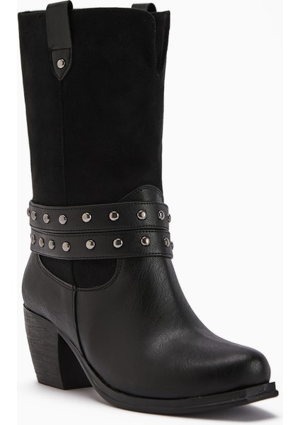 Catrin Siyah Zımba Detaylı Topuklu Kadın Çizme modelleri