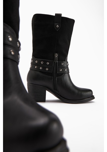 Catrin Siyah Zımba Detaylı Topuklu Kadın Çizme fırsatları