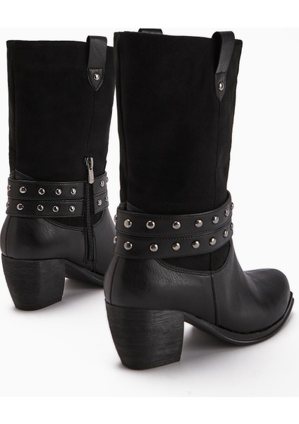 Catrin Siyah Zımba Detaylı Topuklu Kadın Çizme indirimleri