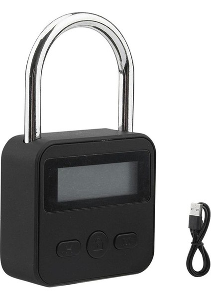 Metal Zamanlayıcı Kilidi LCD Ekran Çok Fonksiyonlu Zamanlayıcı Kilidi 99 Saat Maksimum Zamanlama USB Şarj Edilebilir (Siyah) (Yurt Dışından)
