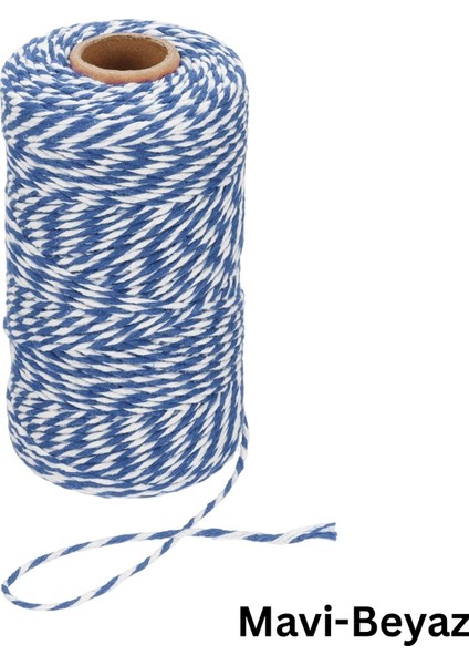 Hediye Paketleme, Ambalaj Ipi, Marteniçka, Dıy Ipi, 200 Metre (Twine Baker), Mavi-Beyaz
