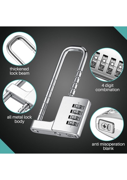 2 Adet 4 Haneli Kombinasyon Kilit Kodu Dolap Kilit U Şekilli Spor Salonu Ayarlanabilir Asma Kilit Uzun Zincir Kilit Okul Için (Yurt Dışından) fiyatları