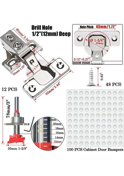 12 Paket 1/2 Inç Overlay Yumuşak Dolap Kapısı Mutfak Dolabı Için Menteşeler Menteşeler Menteşe Paslanmaz Çelik Fincan 45 mm (Yurt Dışından) modelleri