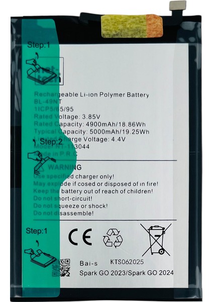 Teknonet Tecno Spark Go 2023 Uyumlu Nettech BL-49NT 5000 Mah Batarya